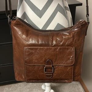 JACK GEORGES Voyager Hobo Brown Leather Crossbody Bag